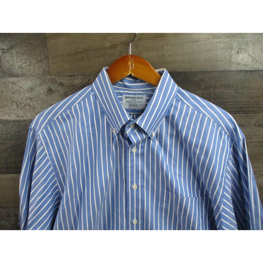 Abercrombie & Fitch Shirt Mens 17 Blue White Striped Vintage Dress Button Up